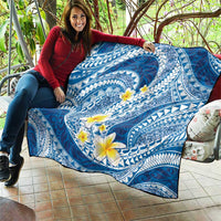 Plumeria Polynesian Blue Glitter Pattern Quilt
