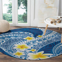Plumeria Polynesian Blue Glitter Pattern Round Carpet
