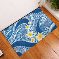 Plumeria Polynesian Blue Glitter Pattern Rubber Doormat LT01 - Polynesian Pride