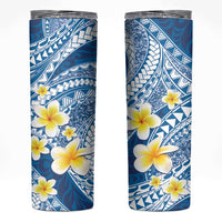 Plumeria Polynesian Blue Glitter Pattern Skinny Tumbler