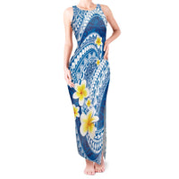 Plumeria Polynesian Blue Glitter Pattern Tank Maxi Dress LT01 Women Blue - Polynesian Pride