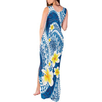 Plumeria Polynesian Blue Glitter Pattern Tank Maxi Dress LT01 - Polynesian Pride