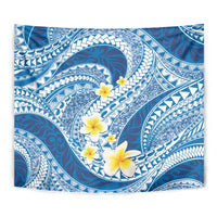 Plumeria Polynesian Blue Glitter Pattern Tapestry
