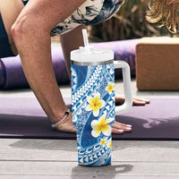 Plumeria Polynesian Blue Glitter Pattern Tumbler With Handle LT01 - Polynesian Pride
