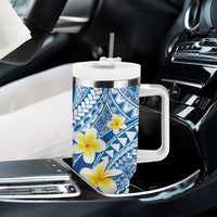 Plumeria Polynesian Blue Glitter Pattern Tumbler With Handle LT01 - Polynesian Pride