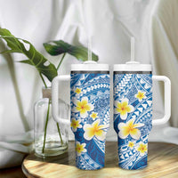 Plumeria Polynesian Blue Glitter Pattern Tumbler With Handle LT01 - Polynesian Pride