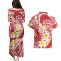 Plumeria Polynesian Coral Glitter Pattern Couples Matching Puletasi and Hawaiian Shirt LT01 - Polynesian Pride