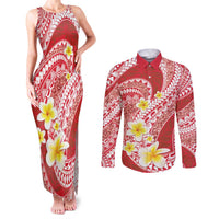 Plumeria Polynesian Coral Glitter Pattern Couples Matching Tank Maxi Dress and Long Sleeve Button Shirt LT01 Coral - Polynesian Pride