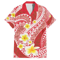 Plumeria Polynesian Coral Glitter Pattern Family Matching Long Sleeve Bodycon Dress and Hawaiian Shirt LT01 Dad's Shirt - Short Sleeve Coral - Polynesian Pride