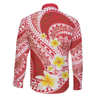 Plumeria Polynesian Coral Glitter Pattern Family Matching Off Shoulder Maxi Dress and Hawaiian Shirt