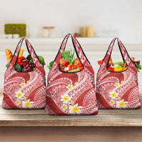 Plumeria Polynesian Coral Glitter Pattern Grocery Bag LT01 3-pack One Size Coral - Polynesian Pride