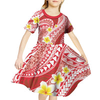 Plumeria Polynesian Coral Glitter Pattern Kid Short Sleeve Dress