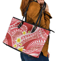 Plumeria Polynesian Coral Glitter Pattern Leather Tote Bag