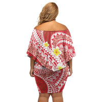 Plumeria Polynesian Coral Glitter Pattern Off Shoulder Short Dress LT01 - Polynesian Pride