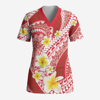 Plumeria Polynesian Coral Glitter Pattern Scrub Top LT01 Adult Coral - Polynesian Pride