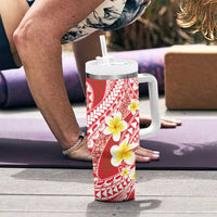 Plumeria Polynesian Coral Glitter Pattern Tumbler With Handle LT01 - Polynesian Pride