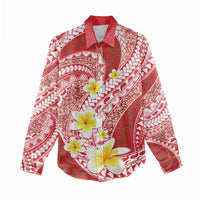 Plumeria Polynesian Coral Glitter Pattern Women Casual Shirt