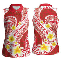 Plumeria Polynesian Coral Glitter Pattern Women Sleeveless Polo Shirt