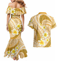 Plumeria Polynesian Gold Glitter Pattern Couples Matching Mermaid Dress and Hawaiian Shirt LT01 - Polynesian Pride