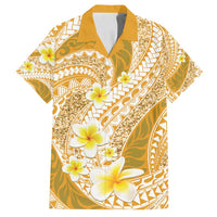 Plumeria Polynesian Gold Glitter Pattern Family Matching Off Shoulder Short Dress and Hawaiian Shirt LT01 Dad's Shirt - Short Sleeve Gold - Polynesian Pride