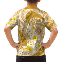 Plumeria Polynesian Gold Glitter Pattern Family Matching Summer Maxi Dress and Hawaiian Shirt