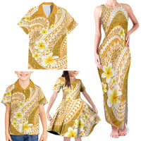 Plumeria Polynesian Gold Glitter Pattern Family Matching Tank Maxi Dress and Hawaiian Shirt LT01 - Polynesian Pride