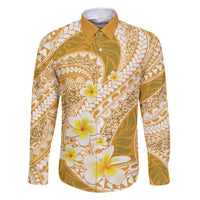 Plumeria Polynesian Gold Glitter Pattern Family Matching Tank Maxi Dress and Hawaiian Shirt LT01 Dad's Shirt - Long Sleeve Gold - Polynesian Pride