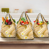 Plumeria Polynesian Gold Glitter Pattern Grocery Bag LT01 3-pack One Size Gold - Polynesian Pride