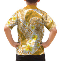 Plumeria Polynesian Gold Glitter Pattern Kid Hawaiian Shirt