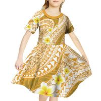 Plumeria Polynesian Gold Glitter Pattern Kid Short Sleeve Dress