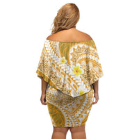 Plumeria Polynesian Gold Glitter Pattern Off Shoulder Short Dress LT01 - Polynesian Pride