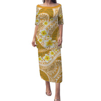 Plumeria Polynesian Gold Glitter Pattern Puletasi LT01 Long Dress Gold - Polynesian Pride