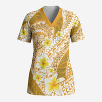 Plumeria Polynesian Gold Glitter Pattern Scrub Top LT01 Adult Gold - Polynesian Pride