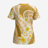 Plumeria Polynesian Gold Glitter Pattern Scrub Top LT01 - Polynesian Pride