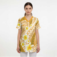 Plumeria Polynesian Gold Glitter Pattern Scrub Top LT01 - Polynesian Pride