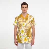 Plumeria Polynesian Gold Glitter Pattern Scrub Top LT01 - Polynesian Pride