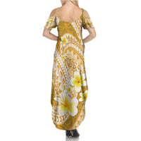 Plumeria Polynesian Gold Glitter Pattern Summer Maxi Dress LT01 - Polynesian Pride