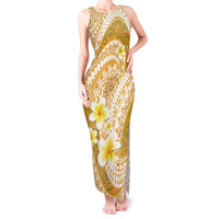 Plumeria Polynesian Gold Glitter Pattern Tank Maxi Dress LT01 Women Gold - Polynesian Pride