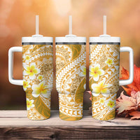 Plumeria Polynesian Gold Glitter Pattern Tumbler With Handle LT01 - Polynesian Pride