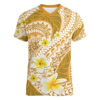 Plumeria Polynesian Gold Glitter Pattern Women V-Neck T-Shirt LT01 Female Gold - Polynesian Pride