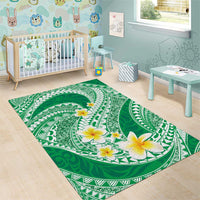 Plumeria Polynesian Green Glitter Pattern Area Rug