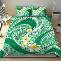 Plumeria Polynesian Green Glitter Pattern Bedding Set