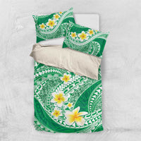 Plumeria Polynesian Green Glitter Pattern Bedding Set