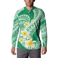 Plumeria Polynesian Green Glitter Pattern Button Sweatshirt LT01 - Polynesian Pride