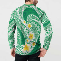 Plumeria Polynesian Green Glitter Pattern Button Sweatshirt LT01 - Polynesian Pride