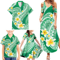 Plumeria Polynesian Green Glitter Pattern Family Matching Summer Maxi Dress and Hawaiian Shirt LT01 - Polynesian Pride