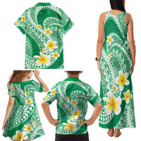 Plumeria Polynesian Green Glitter Pattern Family Matching Tank Maxi Dress and Hawaiian Shirt LT01 - Polynesian Pride