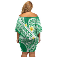 Plumeria Polynesian Green Glitter Pattern Off Shoulder Short Dress LT01 - Polynesian Pride