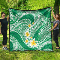 Plumeria Polynesian Green Glitter Pattern Quilt
