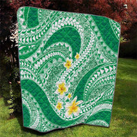Plumeria Polynesian Green Glitter Pattern Quilt